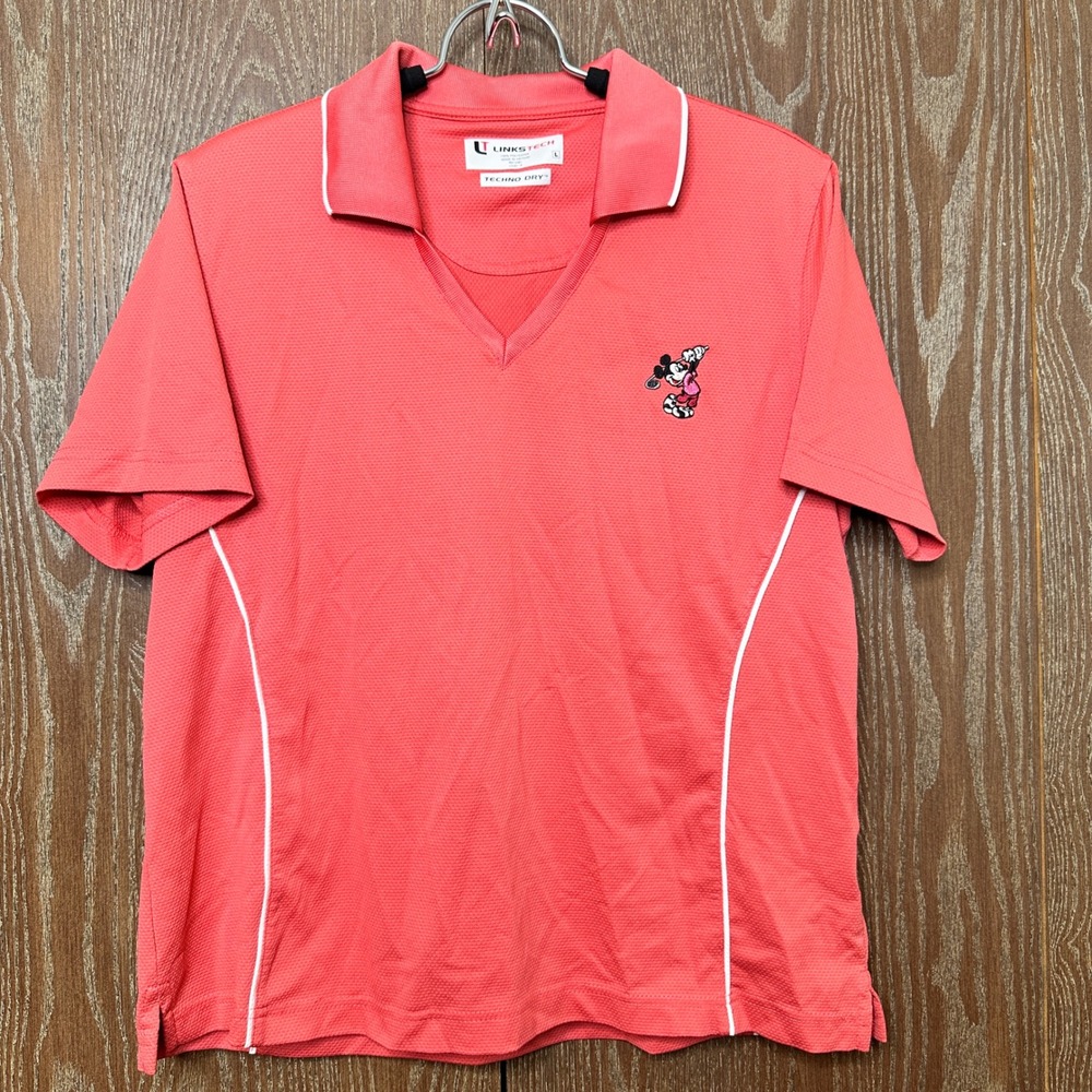 Disney Mickey Mouse Golf Polo Shirt Coral Pink Womens Large Techno Dry LinksTech